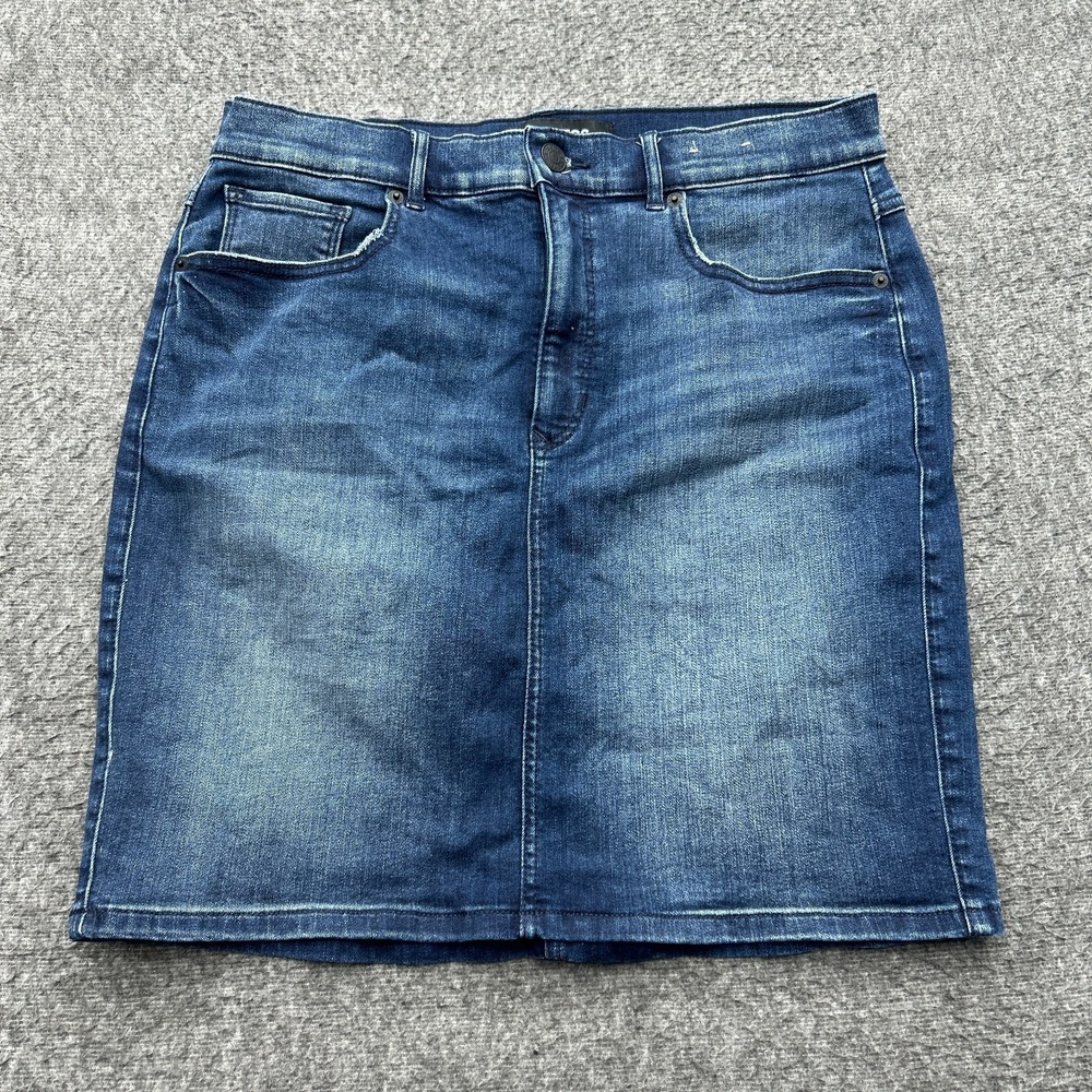 Express Skirt 12 Denim Stretch Pencil Midi High Rise Jean Blue